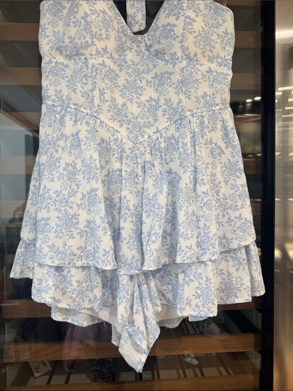 Altar’d State Blue & White Floral Halter Romper Dress Size L - Picture 4 of 6